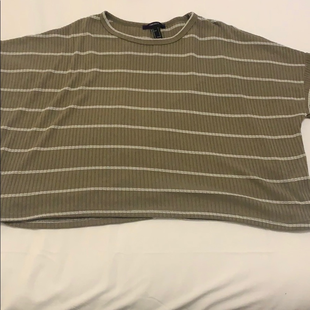 Forever 21 Green & White Boxy Tee